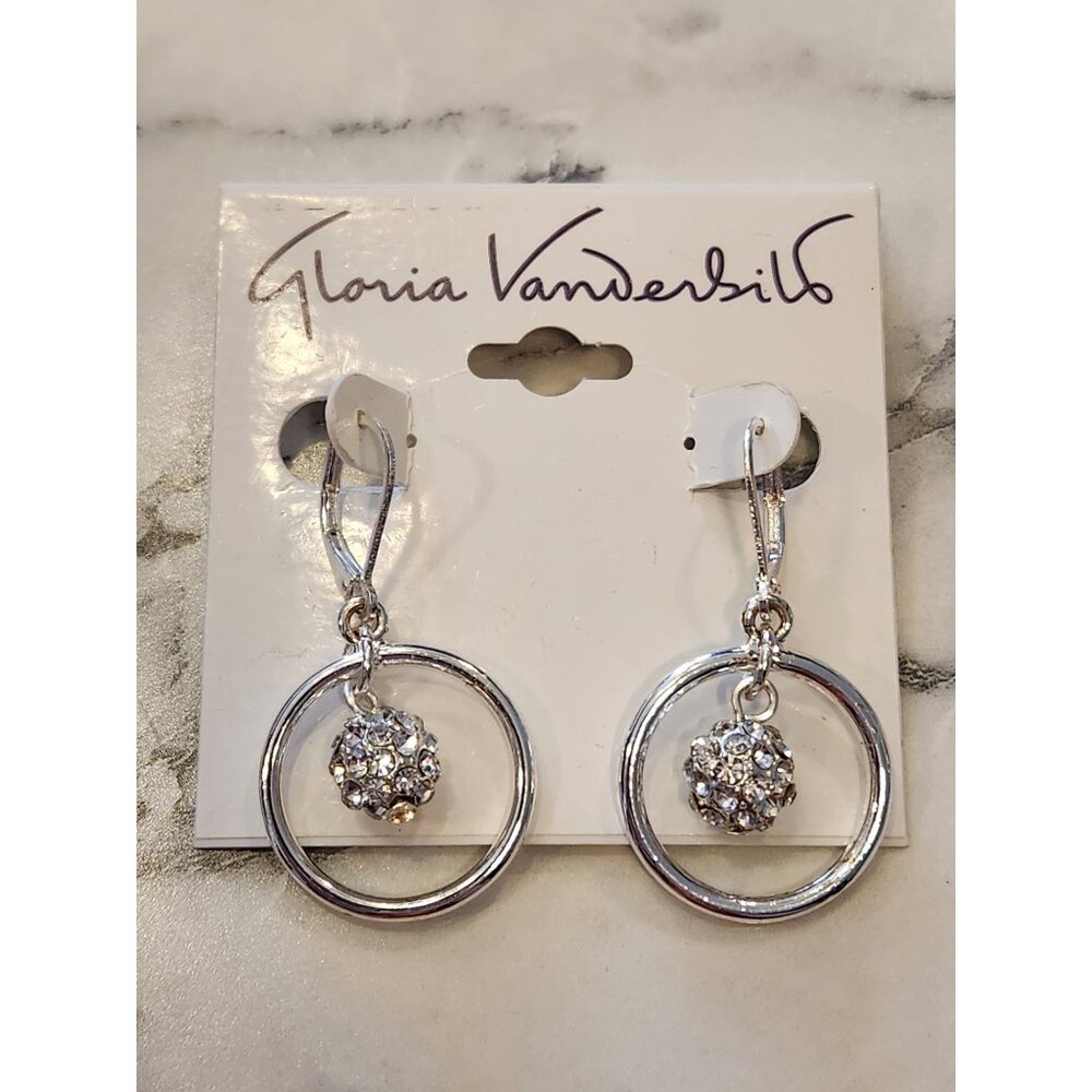 Gloria Vanderbilt Silver-Tone Crystal Ball Dangle Earrings With Circle Accent